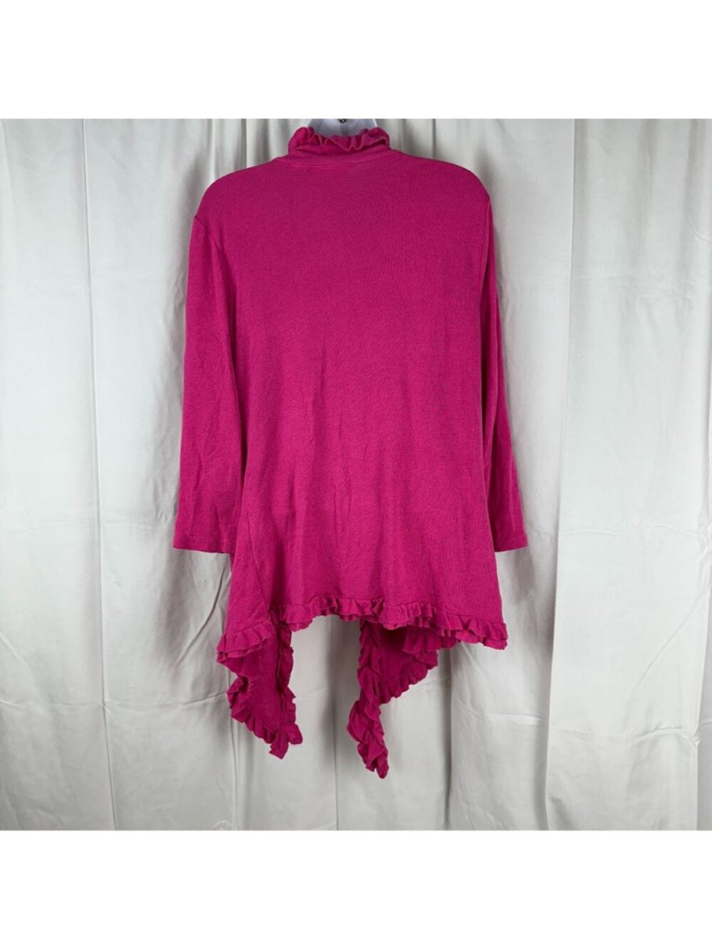New York & Company Womens Ruffle Open Front Cardigan Sweater Medium Pink Stretch - Picture 7 of 8
